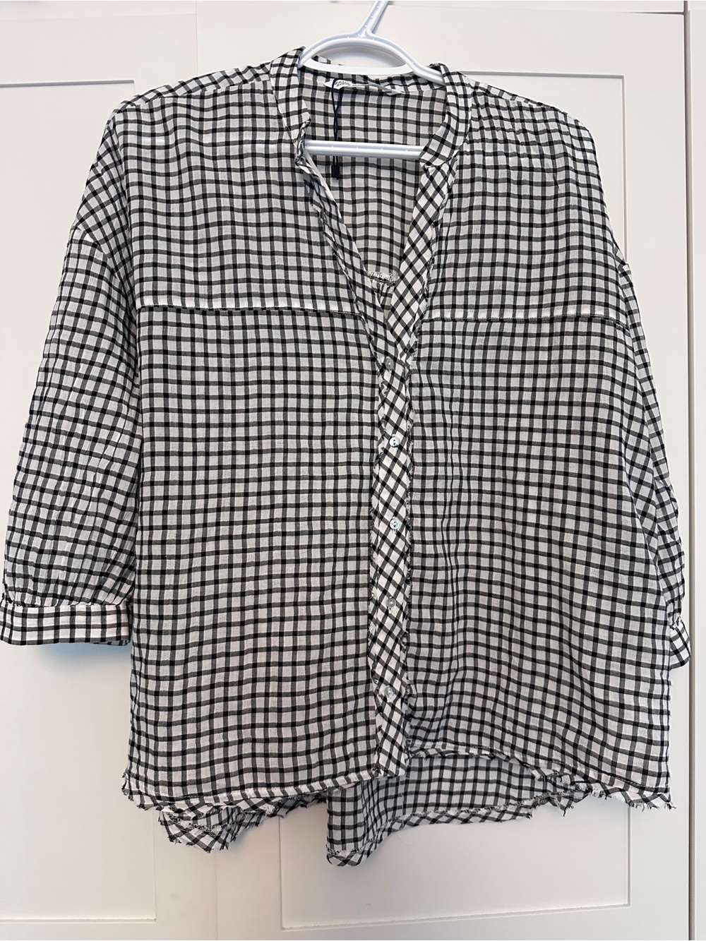 Zara Black and White Checked Button-Down Shirt